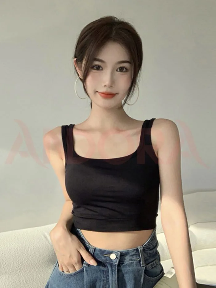 Áo thun croptop nữ ôm body hai dây bản lớn Andora chất vải thun gân cotton,  kiểu áo crt cổ vuông đủ màu TRẮNG/ĐEN A0112T | Áo thun mới nhất 2026 •  Andora