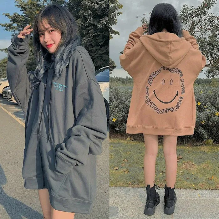 ÁO HOODIE - ÁO KHOÁC NỈ NGOẠI Dây full zip (Ảnh Thật) HOOIDE MỚI in mặt  cười Áo Hoodie Nỉ Chất Liệu Pu Leather Áo Khoác Nỉ Zip Up Size Xl L