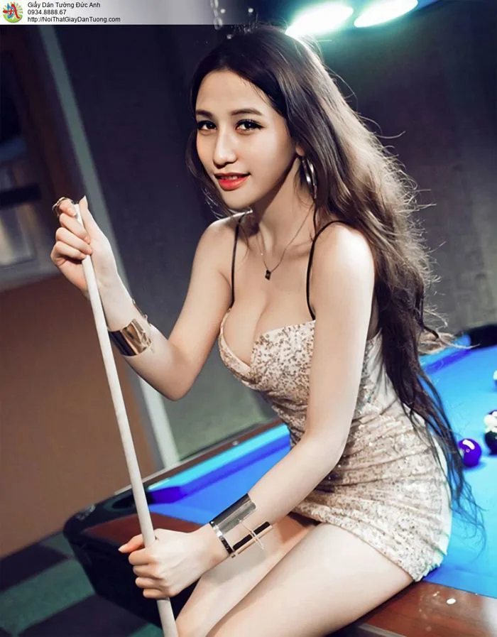 DA363 - Tranh dán tường dành cho quán bida, phòng bi a đẹp cô gái sexy