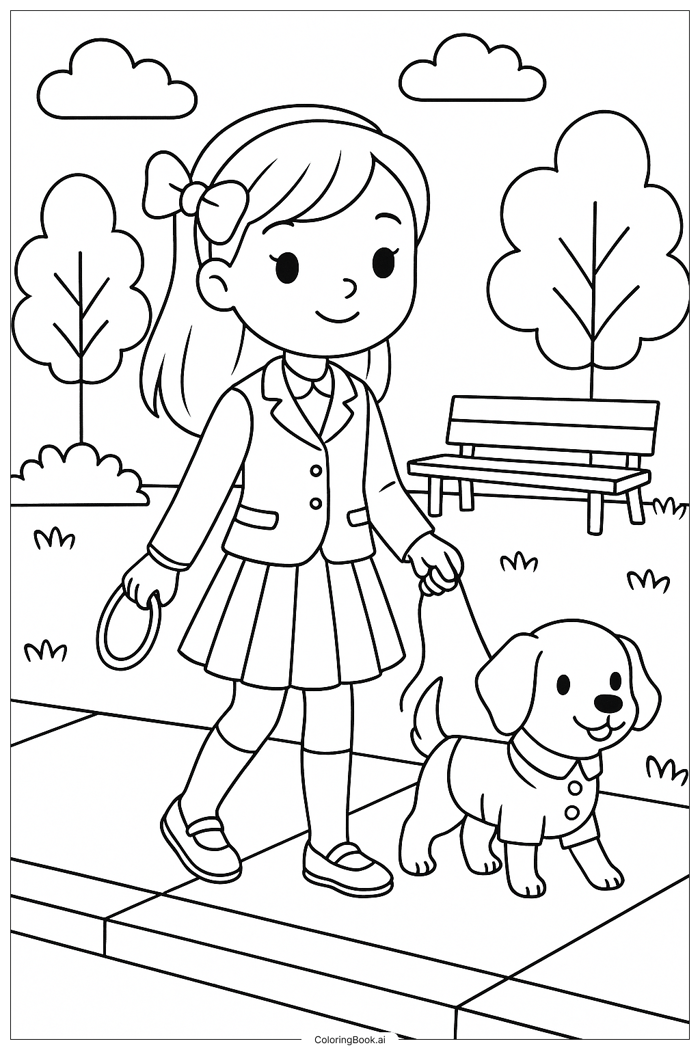 Trang Tô Màu Cô Gái Sành Điệu Dắt Chó Đi Dạo (Có thể In Miễn Phí dưới định  dạng PDF & PNG)