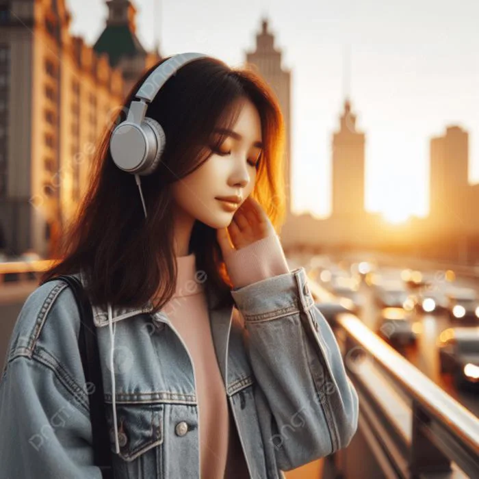 Phụ Nữ Xinh đẹp ở Thành Phố Hoàng Hôn Nghe Nhạc Bằng Tai Nghe Ảnh Và Hình  ảnh Để Tải Về Miễn Phí - Pngtree