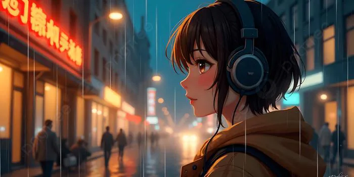 Hình nền Cô Gái Anime Trong Mưa đeo Tai Nghe Hình Nền Lofi, Một Cô Gái  Anime Xinh đẹp Lắng Nghe âm Nhạc Trong Mưa, Khen, ấm áp Background Vector  để tải
