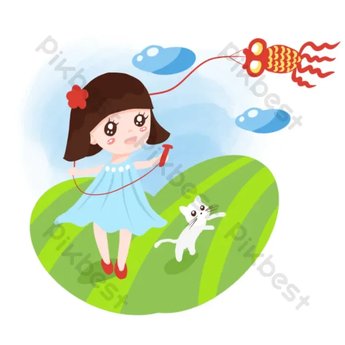 Tải miễn phí Vẽ Tay Hoạt Hình Mùa Xuân đồng Cỏ Thả Diều Cô Gái Công cụ đồ  họa | PSD chuyên nghiệp - Pikbest