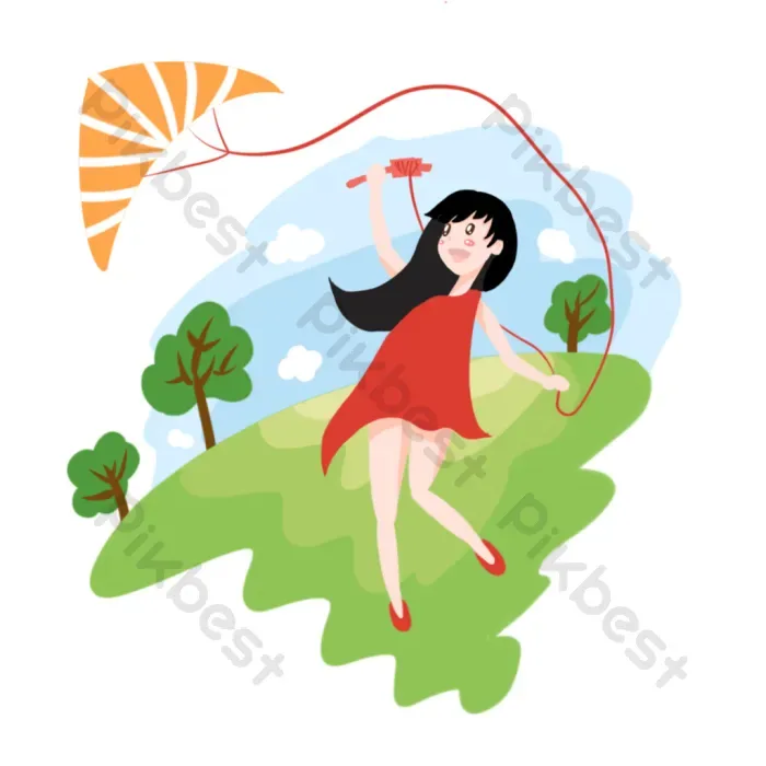 Tải miễn phí Vẽ Tay Hoạt Hình Mùa Xuân đồng Cỏ Thả Diều Cô Gái Công cụ đồ  họa | PSD chuyên nghiệp - Pikbest