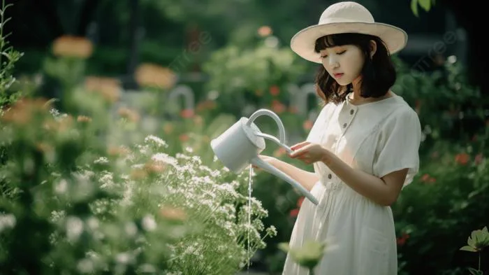 Cô Gái Xinh đẹp đội Mũ Và Mặc Váy Trắng đang Tưới Hoa Trong Vườn Ảnh Và Hình  ảnh Để Tải Về Miễn Phí - Pngtree