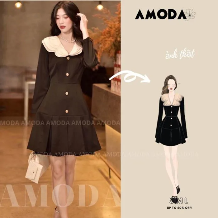 Váy xinh màu đen tiểu thư dễ thương dáng ngắn sang chảnh váy thiết kế dài  tay AMODA VD003 Váy Xòe Cạp Cao Chất Liệu Polyester Váy Đầm Nữ Đen Size S M  L