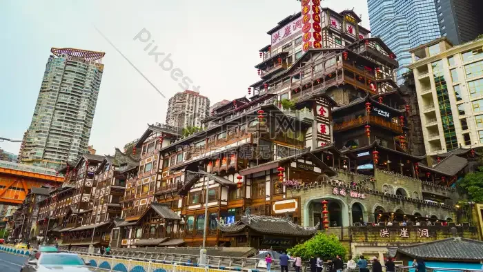 Ảnh Thực 4k Về điểm Thu Hút Người Nổi Tiếng Trên Mạng Của Trùng Khánh Hang  Hongya Chụp ảnh Thời Gian Trôi đi Ngày Và đêm Trên Không Thành Phố