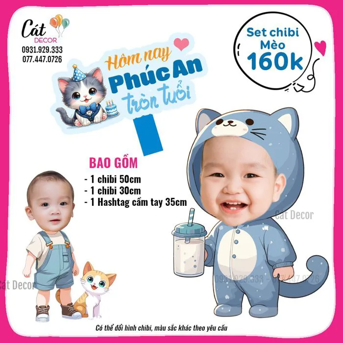 Set chibi tuổi Mèo bé trai - Cát Decor Trang trí Đà Nẵng