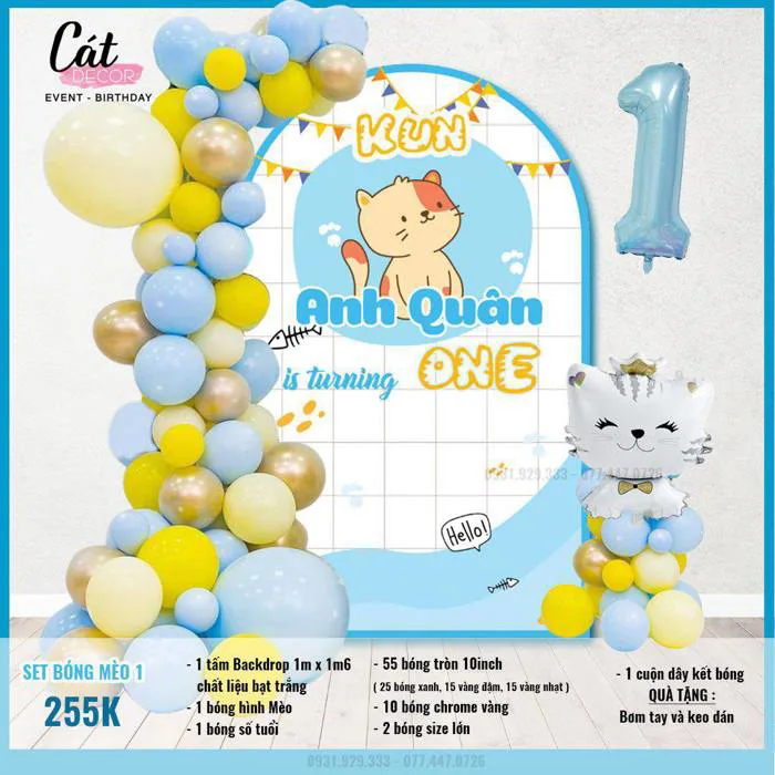 Phông nền tuổi Mèo cho bé trai - Cát Decor Trang trí Đà Nẵng