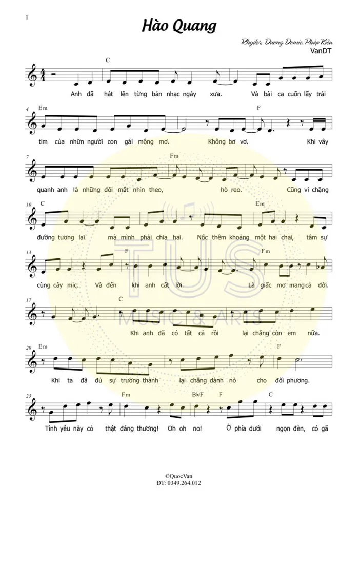 Hào Quang - Anh Trai Say Hi Sheet Piano