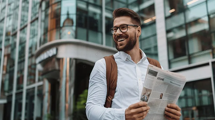 Chủ Doanh Nghiệp Mỉm Cười đọc Báo Khi đi Dạo Gần Tòa Nhà Văn Phòng Ảnh Và Hình  ảnh Để Tải Về Miễn Phí - Pngtree