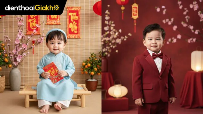 Top 15+ Prompt câu lệnh tạo ảnh tết cho bé trai, bé gái như Studio