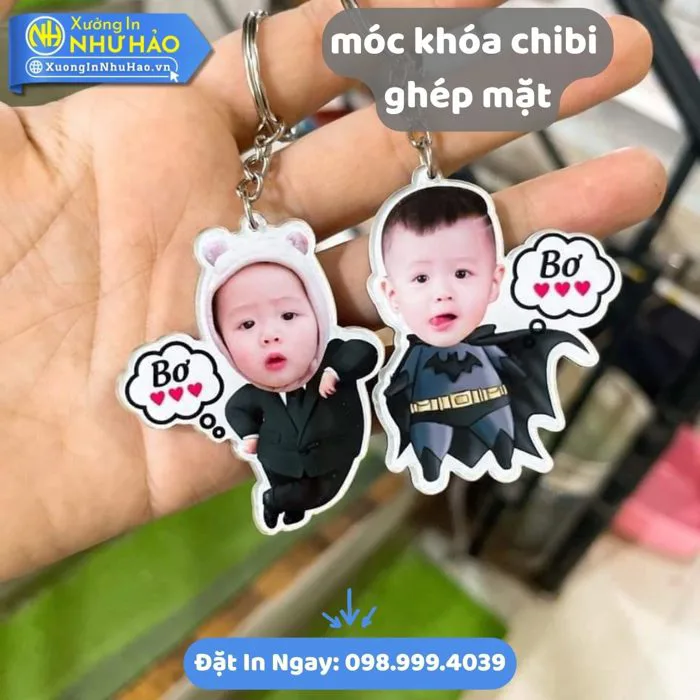 Móc Khóa Chibi Ghép Mặt Theo Yêu Cầu: In Ảnh Sắc Nét, Bền Đẹp, Giá Rẻ