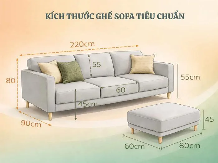 Kích thước ghế sofa tiêu chuẩn 2026 cho phòng khách