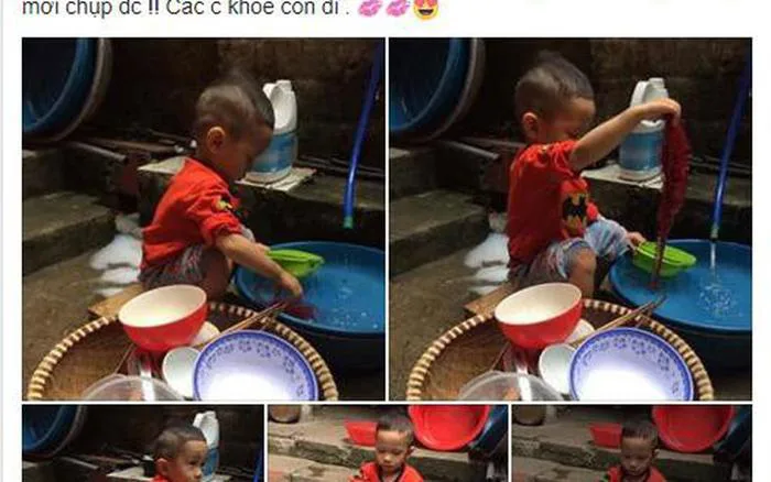 Thấy bố mẹ ăn xong không dọn, bé trai vừa rửa bát vừa nói câu khiến cả nhà  'đứng hình'