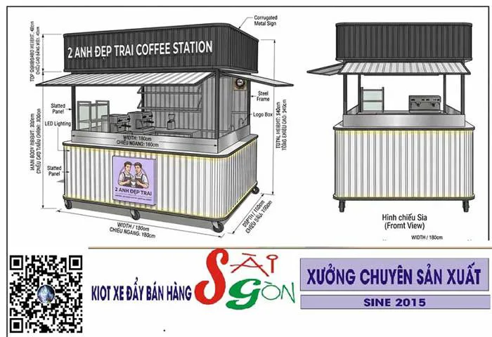 Bản thiết kế - Quầy kiot Station - 2 anh đẹp trai....Quầy ngoài trời, khung  sắt, ốp tole | Kiot Xe Đẩy Bán Hàng Sài Gòn