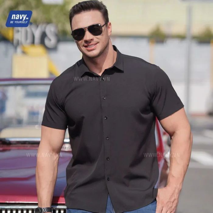 Áo Sơ Mi Đen Cho Nam Mập Tay Ngắn BS1810 | Hơn 10.000 Mẫu Quần Áo Big Size  Nam Đẹp Từ 60kg-180kg - Navy.vn - Hơn 10.000 Mẫu Quần Áo Big Size